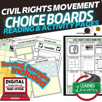 Civil Rights Movement Activities, Civil Rights Choice Board, Print & Google - preview 1