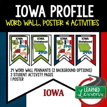 Iowa History Word Wall, State Profile, Iowa Activities US History Posters - preview 1