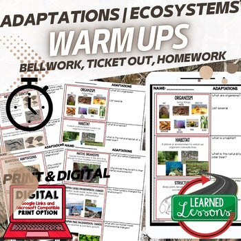 Adaptations Warm Ups & Bell Ringers | Life Science Activities | Print + Digital - preview 1