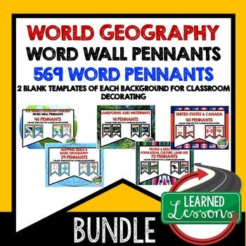 World Geography Word Wall | 519 Geography Vocabulary Pennants | Print & Digital - preview 1