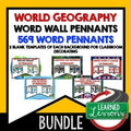 World Geography Word Wall | 519 Geography Vocabulary Pennants | Print & Digital - preview 1