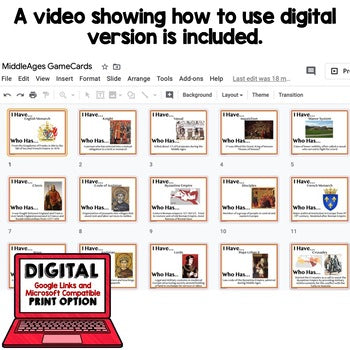 Middle Ages Game Cards World History Test Prep Print & Digital Google - preview 2