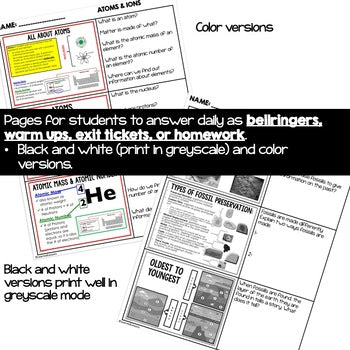 Physical Science Warm-Ups & Bell Ringers Bundle | NGSS Daily Review - preview 3