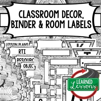 SECONDARY CLASSROOM DECOR, BINDER LABELS,  World Map Black and White - preview 1