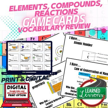 Elements, Compounds Game Cards Physical Science Vocabulary Activity - preview 1