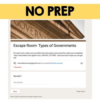 Types of Government Digital Escape Room, Breakout Room, Activity Pages No Prep - preview 4