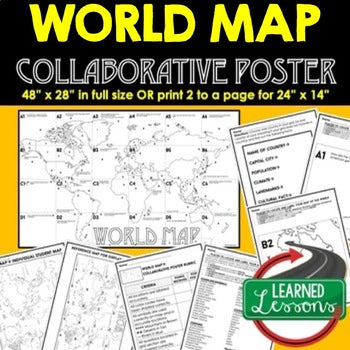 World Map Collaborative Poster, World Mapping Activity, World Map Research - preview 1