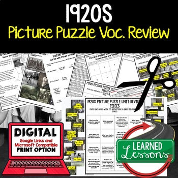 1920S Vocabulary Activity Picture Puzzle Unit Review, Study Guide, Test Prep - preview 1