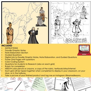 13 Colonies Collaborative Poster, 13 Colonies Doodle Notes, Print & Google Notes - preview 3