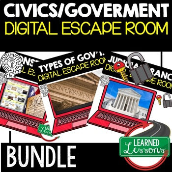 Civics Digital Escape Room Bundle | Government Breakout Activities | Google - preview 1