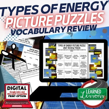 Types of Energy Activity Picture Puzzle Physical Science Activity Vocabulary - preview 1