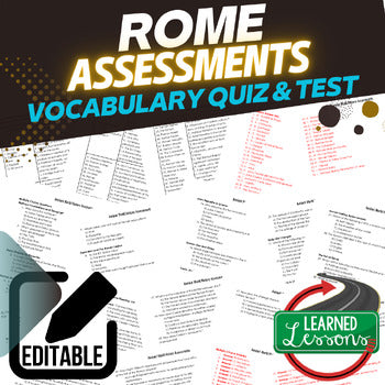 Rome Assessments, Tests, World History Quizzes Editable - preview 1
