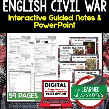 English Civil War Guided Notes & PowerPoints, Digital Learning, Google, & Print - preview 1