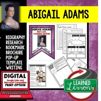 Abigail Adams Biography Research, Bookmark Brochure, Pop-Up, Writing - preview 1