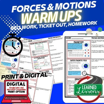 Forces and Motions Warm Ups & Bell Ringers, NGSS Science Warm Ups - preview 1