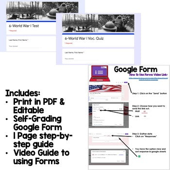 World War I, WWI Test & Quiz, American History Assessment Google Form - preview 2