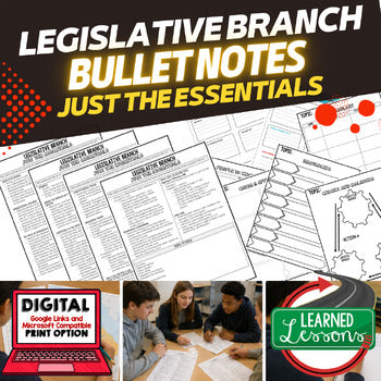 Legislative Branch Outline Notes, Legislative Branch Bullet Notes, Unit Review - preview 1