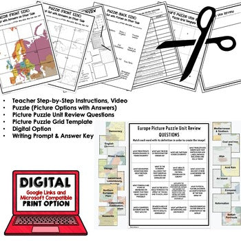 Europe Activity Picture Puzzle, Test Prep, Unit Review, Study Guide - preview 2