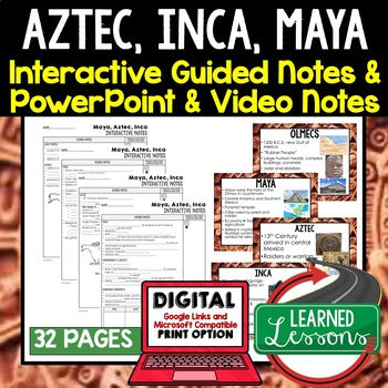 Aztec, Inca, Maya Guided Notes and PowerPoints, Interactive Notebooks, Google - preview 1