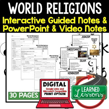 World Religions Guided Notes and PowerPoints, Interactive Notebooks, Google - preview 1