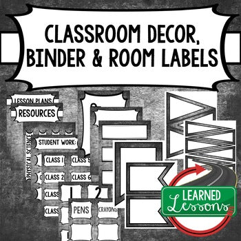 SECONDARY CLASSROOM DECOR, BINDER LABELS, Chalk Black and White - preview 1