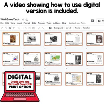 World War I Game Cards, Test Prep, Print & Digital Learning, Google - preview 2