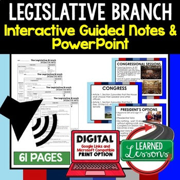 Legislative Branch Guided Notes and PowerPoint, Flipped Classroom, Google - preview 1