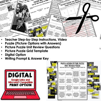 1960S & PRESIDENT NIXON Vocabulary Activity Picture Puzzle, Test Prep - preview 2
