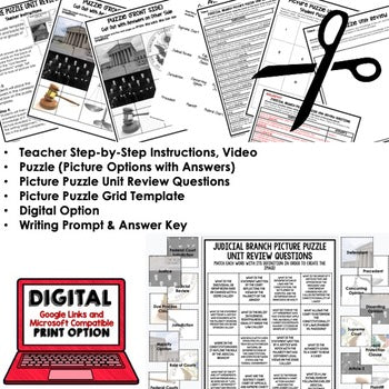 Judicial Branch Activity Vocabulary Picture Puzzle Civics and Government - preview 2