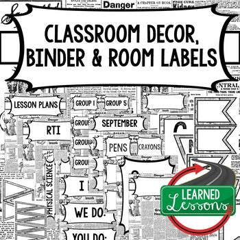 Secondary Classroom Décor | Newspaper Binder Labels | Classroom Organization - preview 1